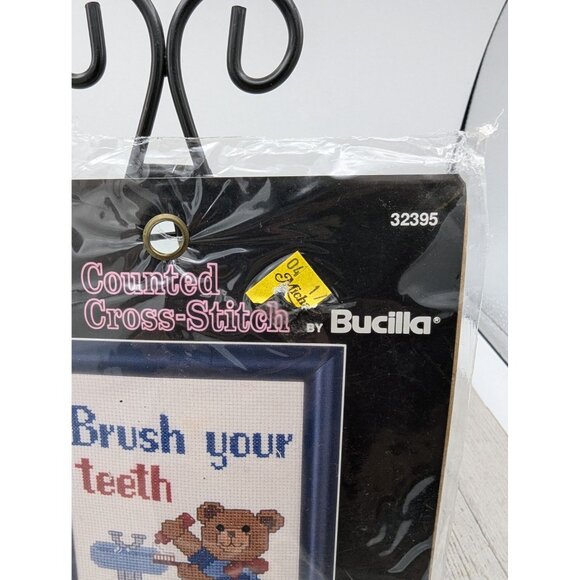 Bucilla Counted Cross-Stitch Kit "Brush Your Teeth" 5x7 With Teddy Bear Design - Picture 2 of 5